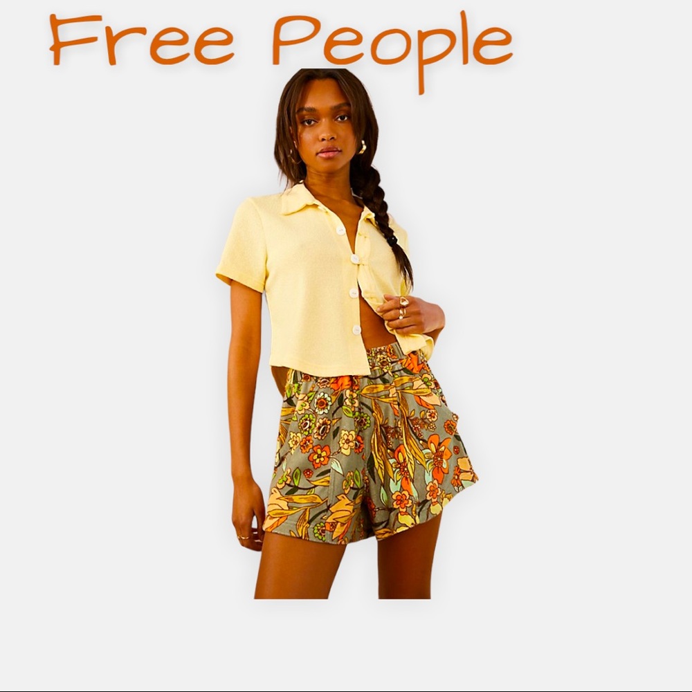 Free People at First Sight Printed Terry Shorts in Silver Sage size S